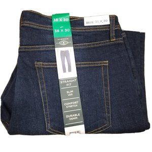 G.H. Bass & Co Men' Denim Jeans 38 X 30 Straight Fit Slim Stretch Dark Wash